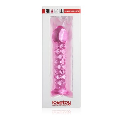 Szklane dildo z wypustkami w kolorze różowym 17cm